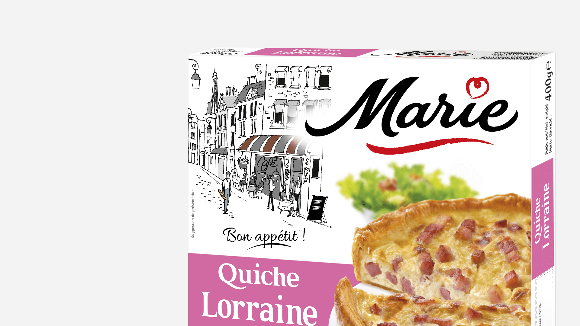 zoom sur le pack de la quiche lorraine Marie surgelé