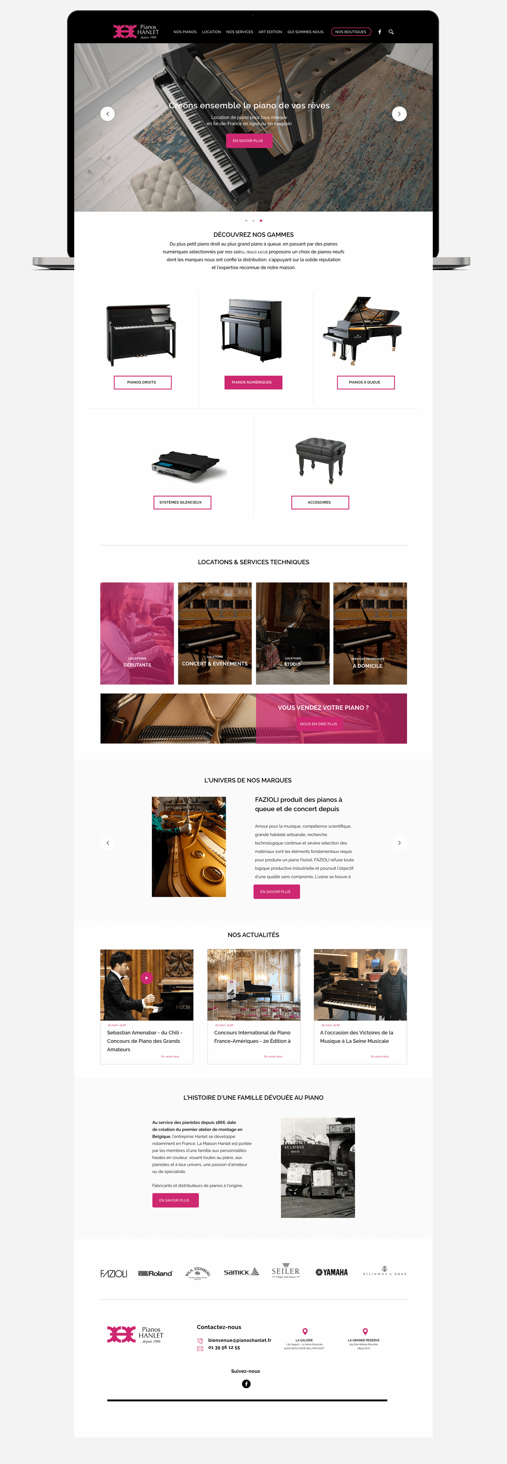 screenshot page d'accueil entière du site Piano Hanlet