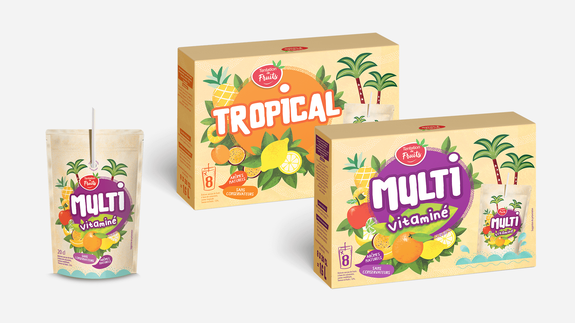packaging jus tentation de fruits - realisation agence becom